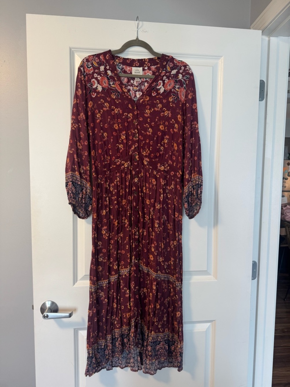 Knox Rose Burgundy Floral Boho Maxi Dress